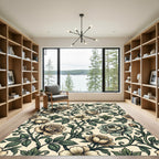 Vintage Cream Floral Rose Twining Vine Rug