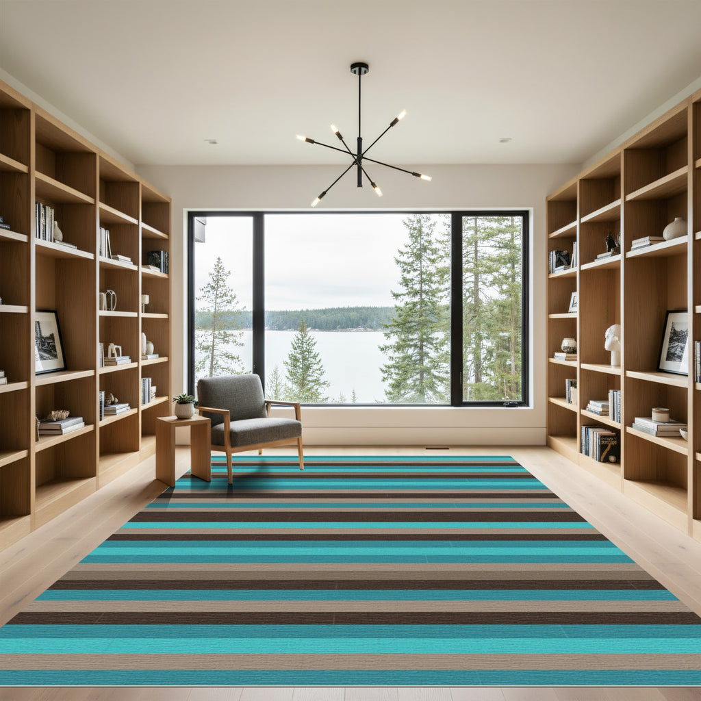Modern Striped Teal Brown Accent Rug
