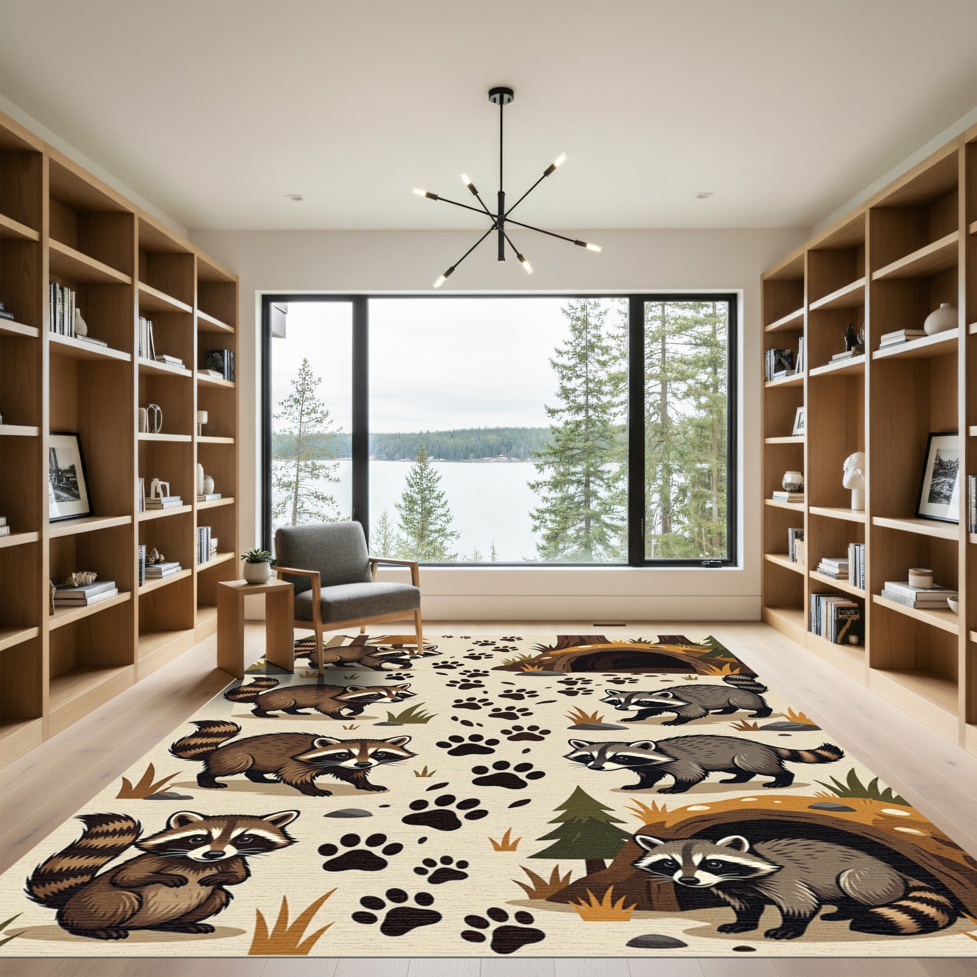 Whimsical Woodland Raccoon Paw Track Rug
