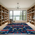 Dynamic Hockey Rink Navy Red Art Rug