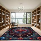 Crimson Blue Lotus Celestial Mandala Rug