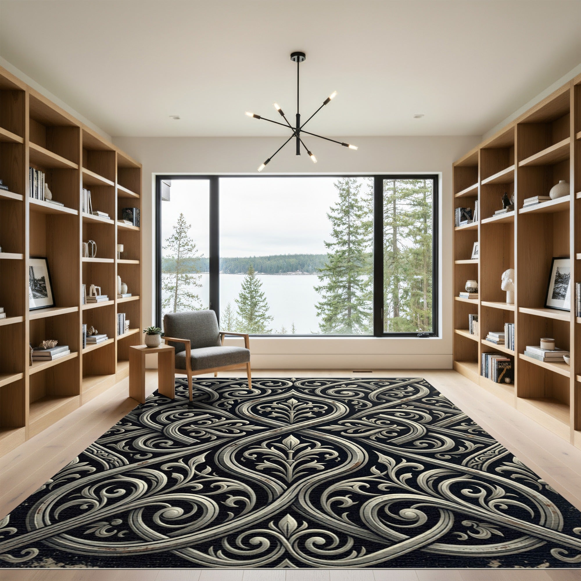 Fleur-de-Lis Scrollwork Iron Black Rug
