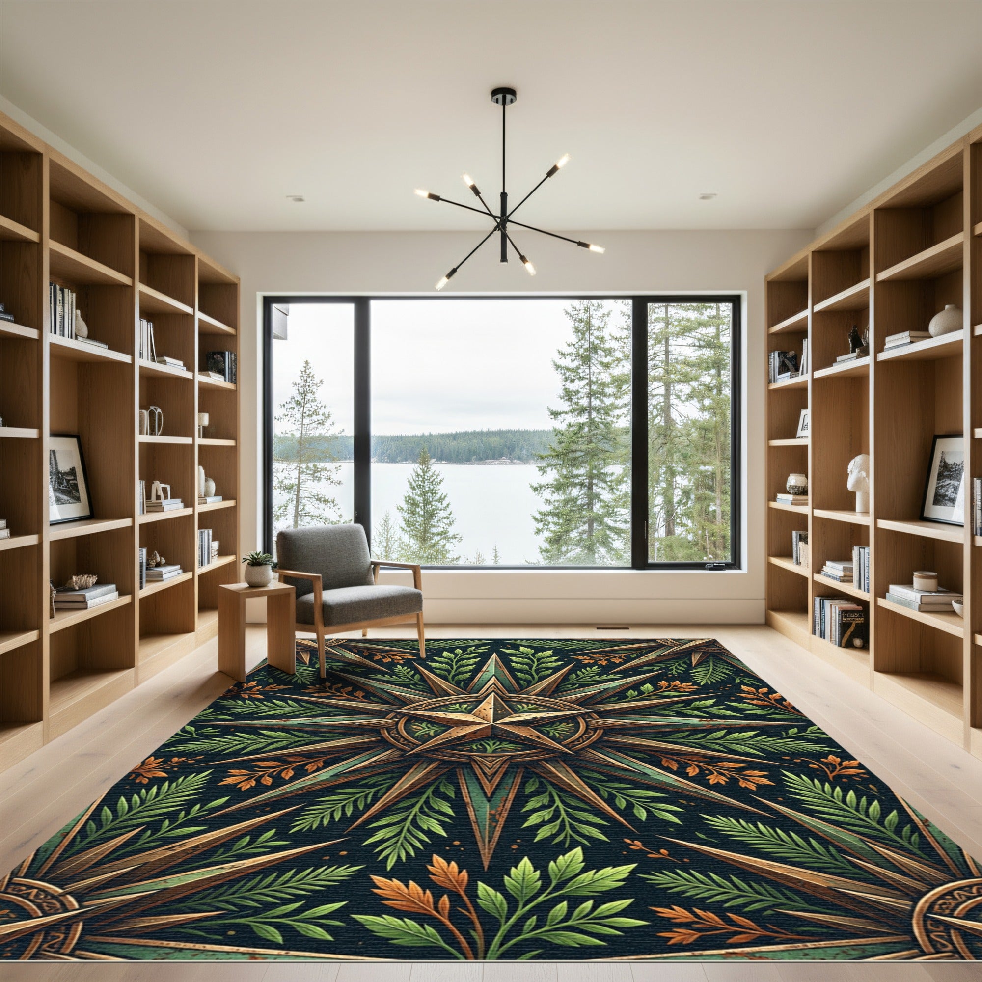 Ornate Bronze Star And Foliage Rug