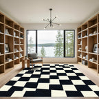 Monochrome Geometric Checkerboard Grid Rug