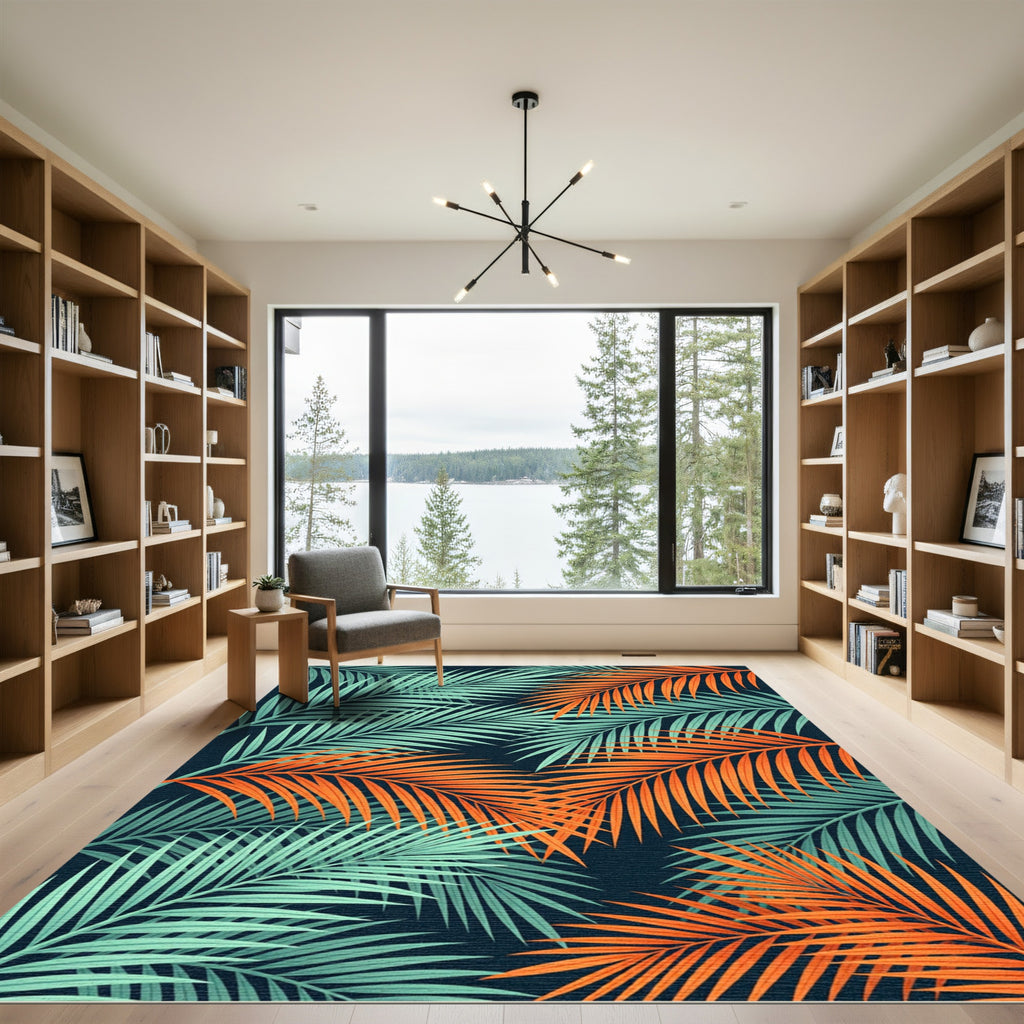 Vibrant Tropical Palm Leaf Foliage Rug