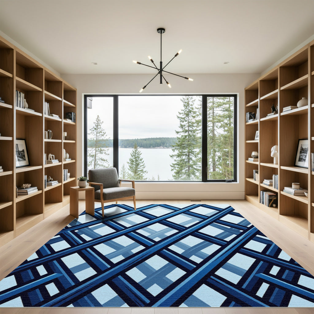 Deep Blue Intersecting Lattice Rug
