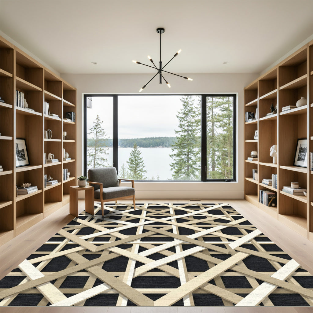 Neutral Interwoven Geometric Lines Light Beige Rug