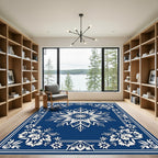 Deep Blue Floral Star Medallion Rug
