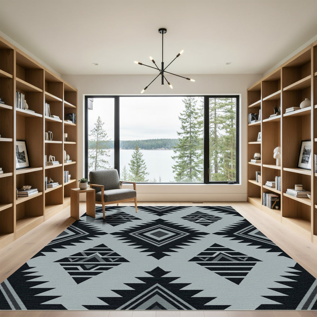 Monochromatic Gray Geometric Aztec Diamond Rug