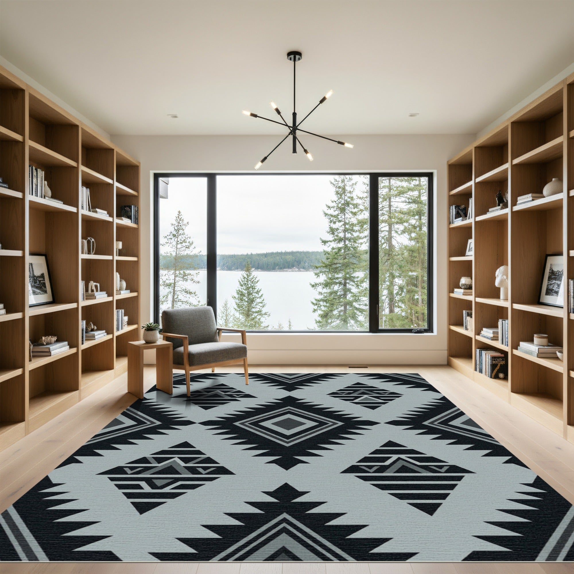 Monochromatic Gray Geometric Aztec Diamond Rug