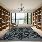 Elegant Charcoal Acanthus Scroll Flourish Rug
