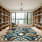 Vintage Teal Damask Floral Baroque Rug