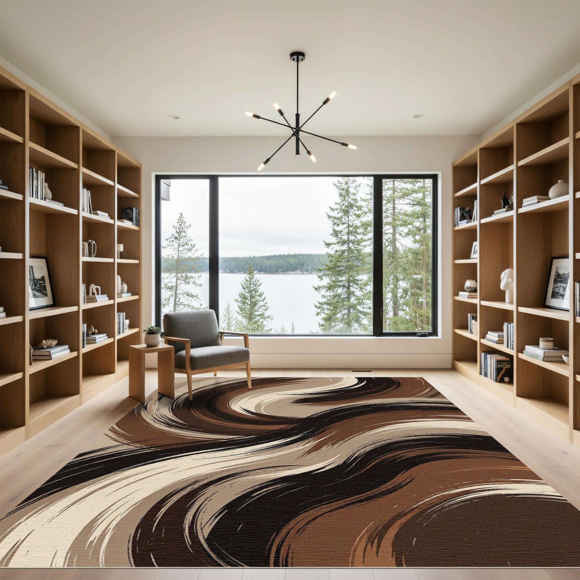 Earthy Swirl Abstract Brushstroke Rug