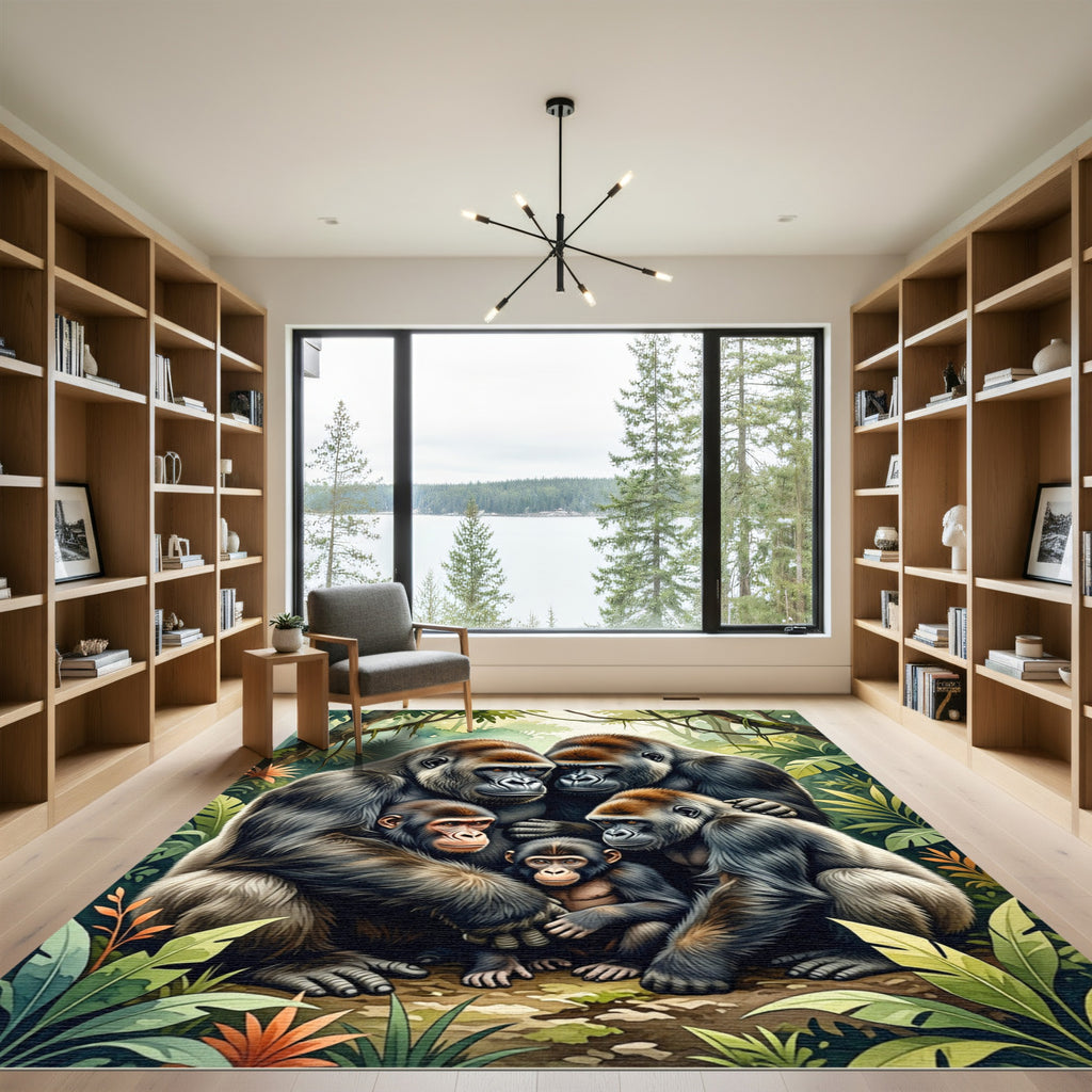 Majestic Gorilla Family Lush Forest Rug