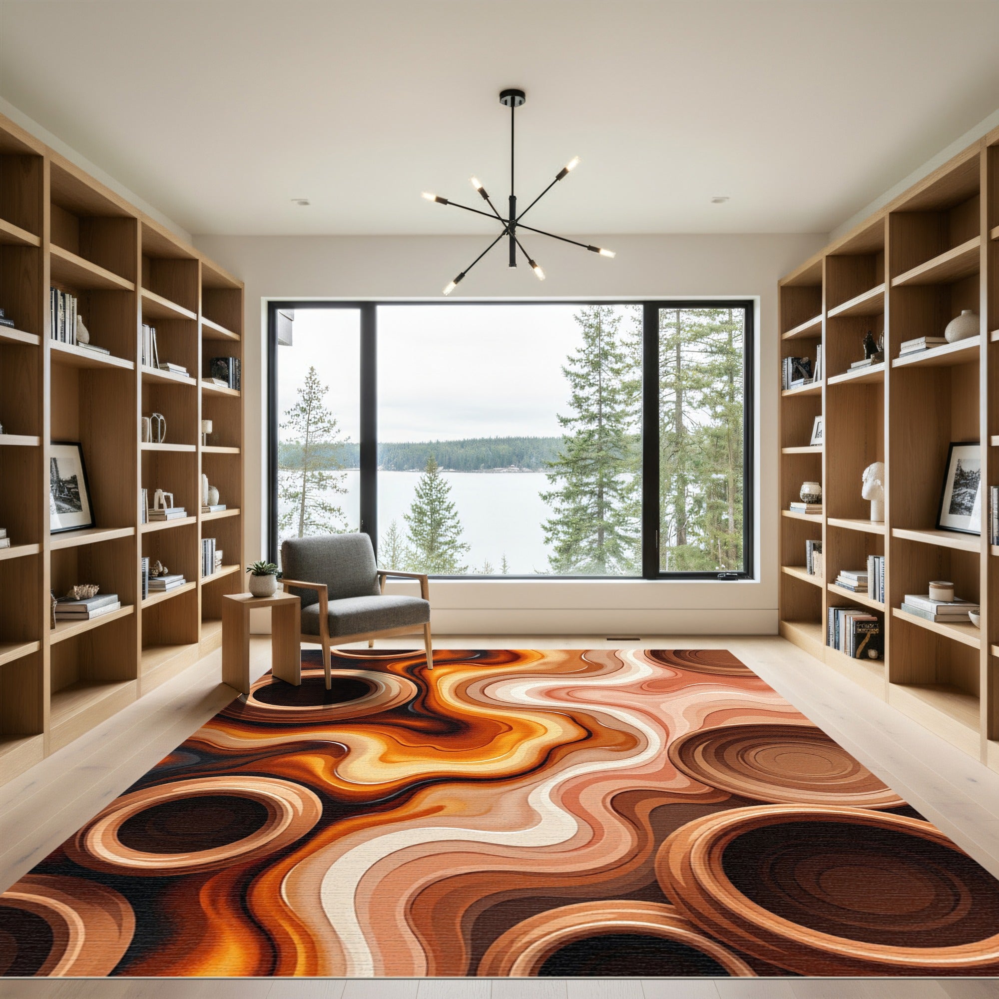 Abstract Caramel Swirl Earth Tone Rug