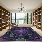 Cyber Circuit Neon Violet Tech Grid Rug