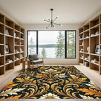 Elegant Gold Acanthus Leaf Damask Rug