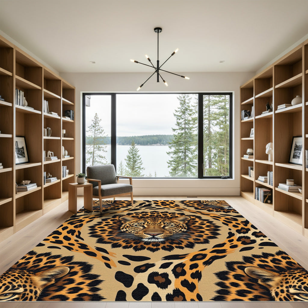 Golden Leopard Spot Artistic Composition Rug