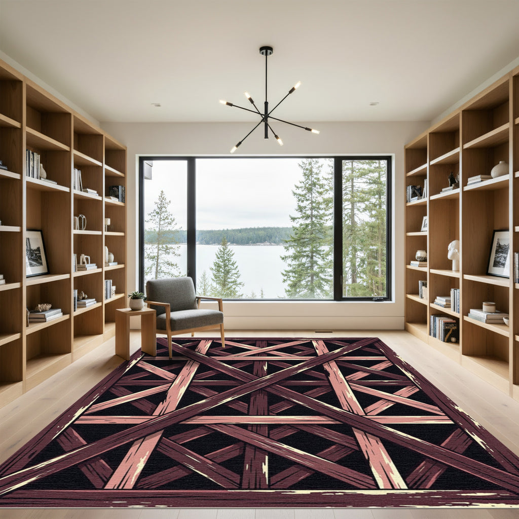 Geometric Symmetrical Wooden Lattice Art Rug