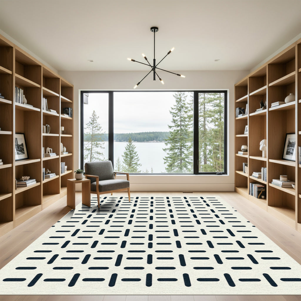 Minimalist Navy Dash Grid Rug