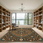 Elegant Bronze Floral Medallion Scroll Rug