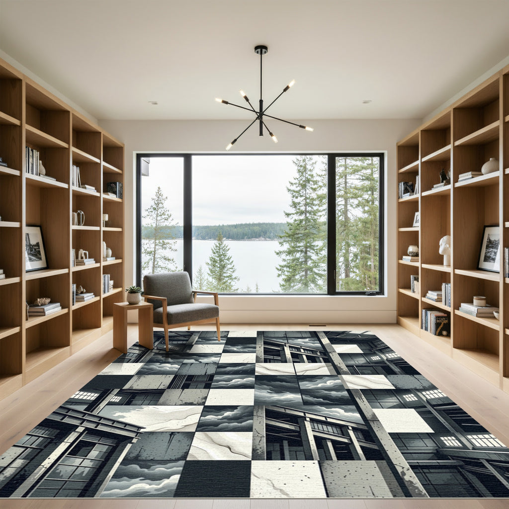 Industrial Monochromatic Cloud Scape Compositions Rug