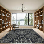 Monochromatic Dark Gray Tribal Mandala Rug