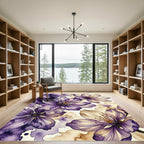 Deep Lavender Floral Watercolor Splatter Rug