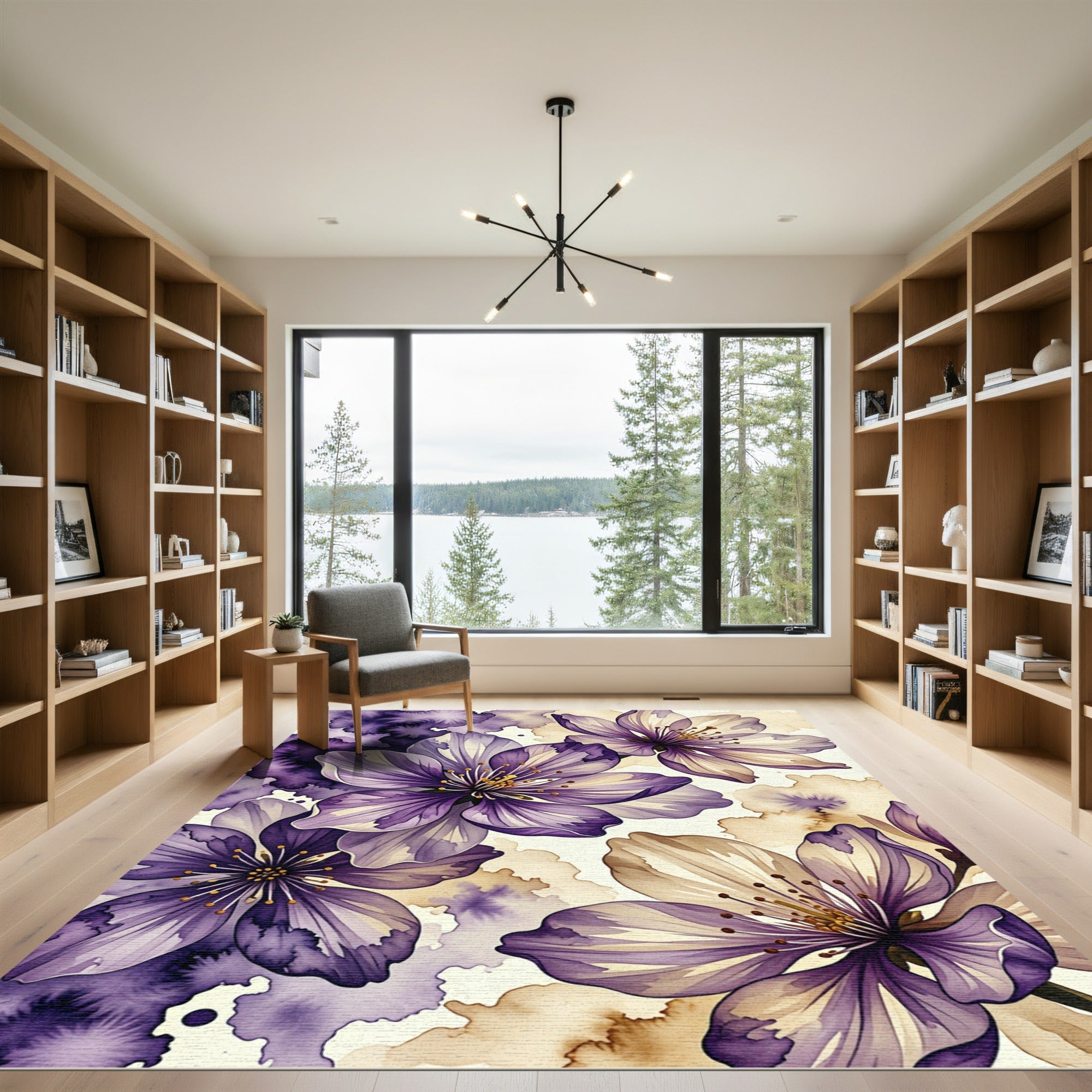 Deep Lavender Floral Watercolor Splatter Rug
