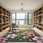 Whimsical Pink Cherry Blossom Meadow Rug