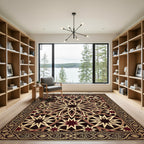 Crimson Gold Star Intricate Geometric Rug