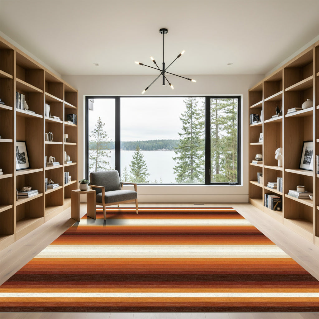 Earthy Brown Tone Linear Striped Area Rug