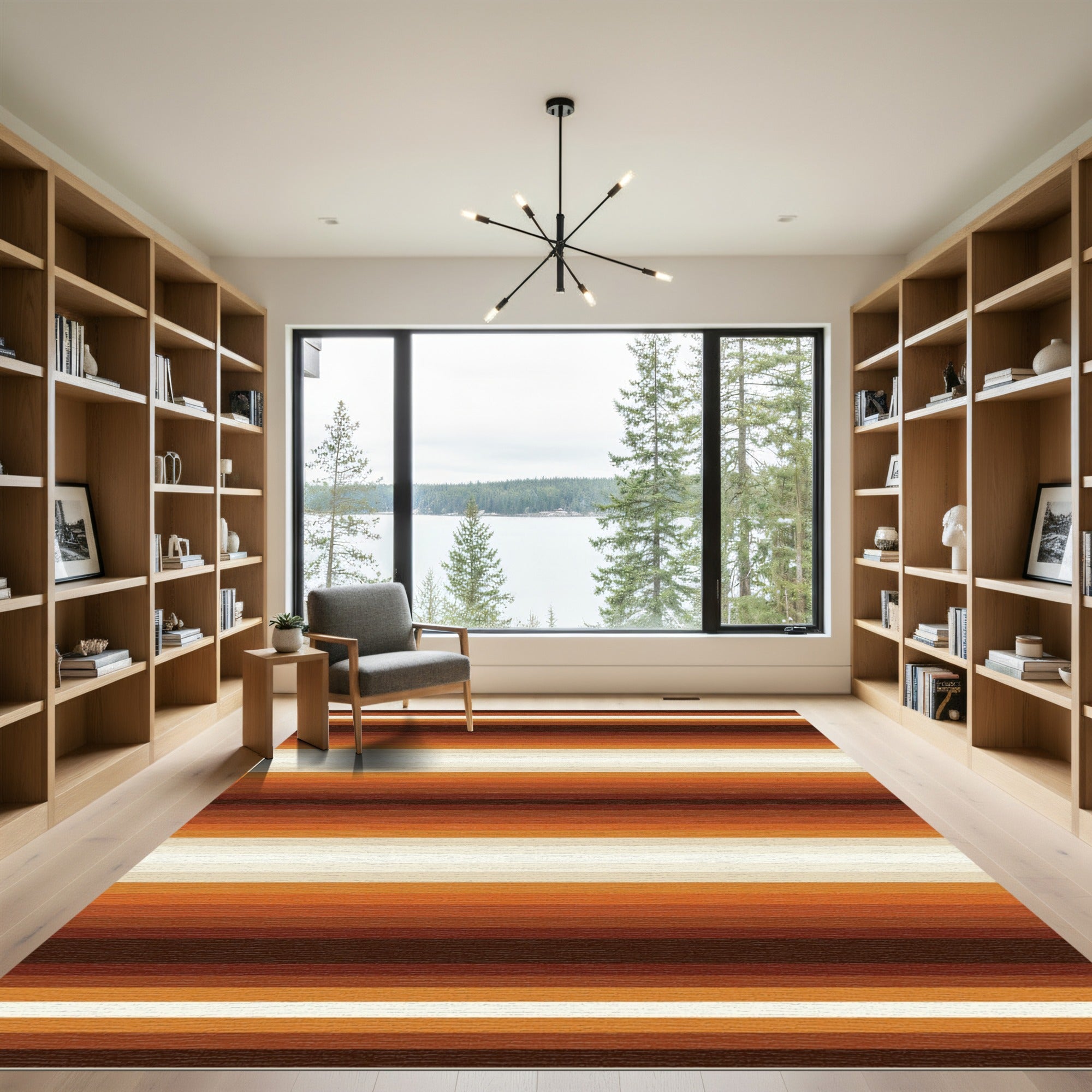 Earthy Brown Tone Linear Striped Area Rug