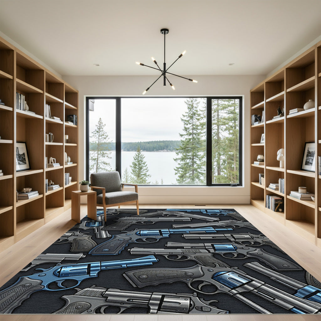 Gun Metal Blue Detailed Revolver Art Rug