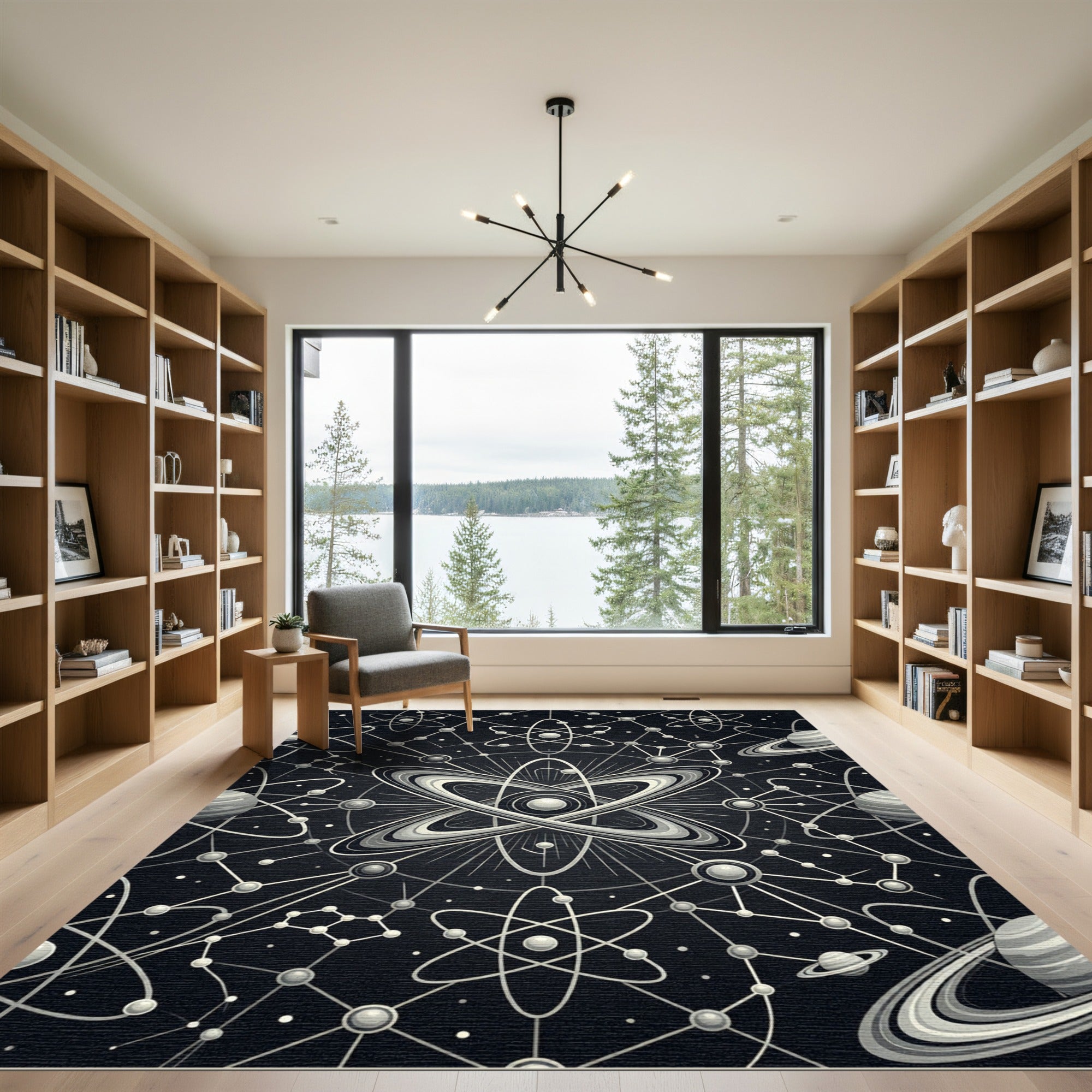 Monochrome Atomic Galaxy Connection Rug