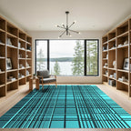 Modern Teal Grid Intersecting Lines Rug