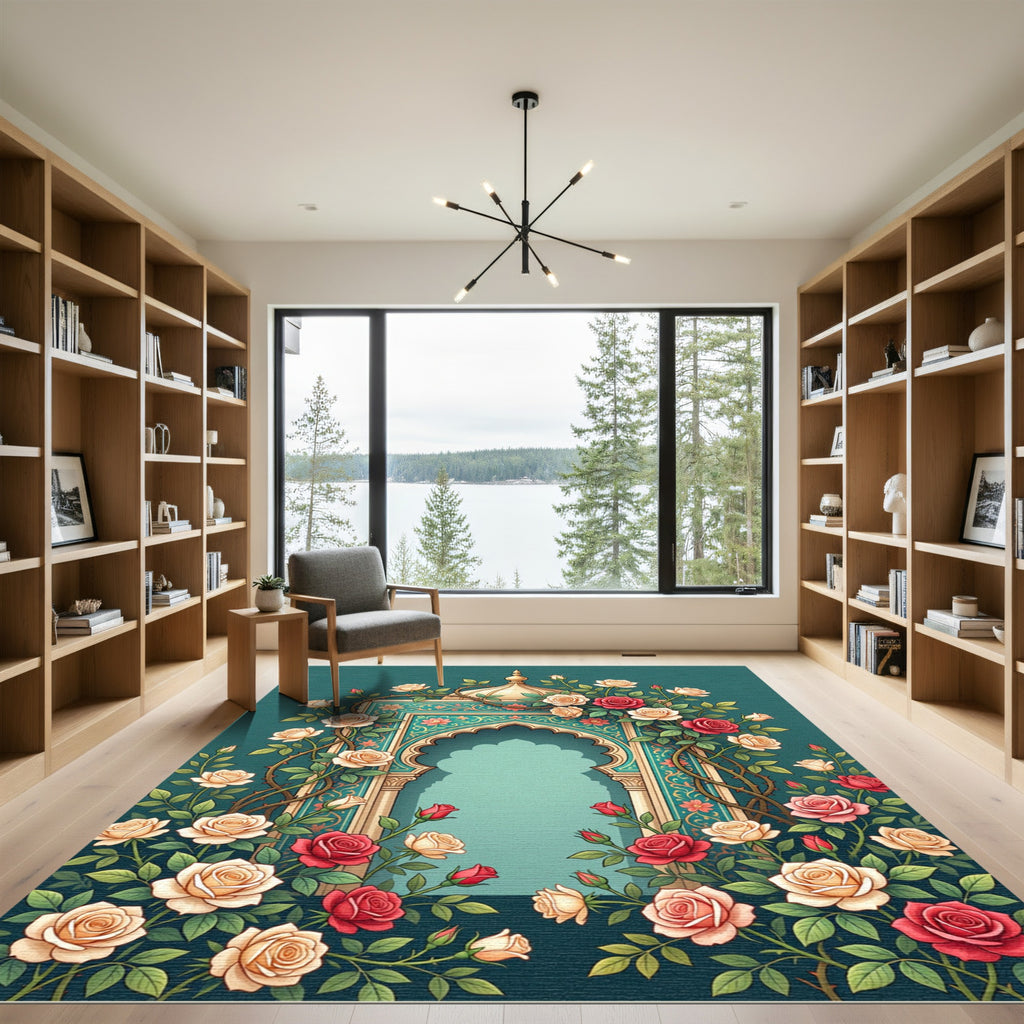 Teal Rose Garden Arch Medallion Rug
