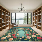 Teal Rose Garden Arch Medallion Rug