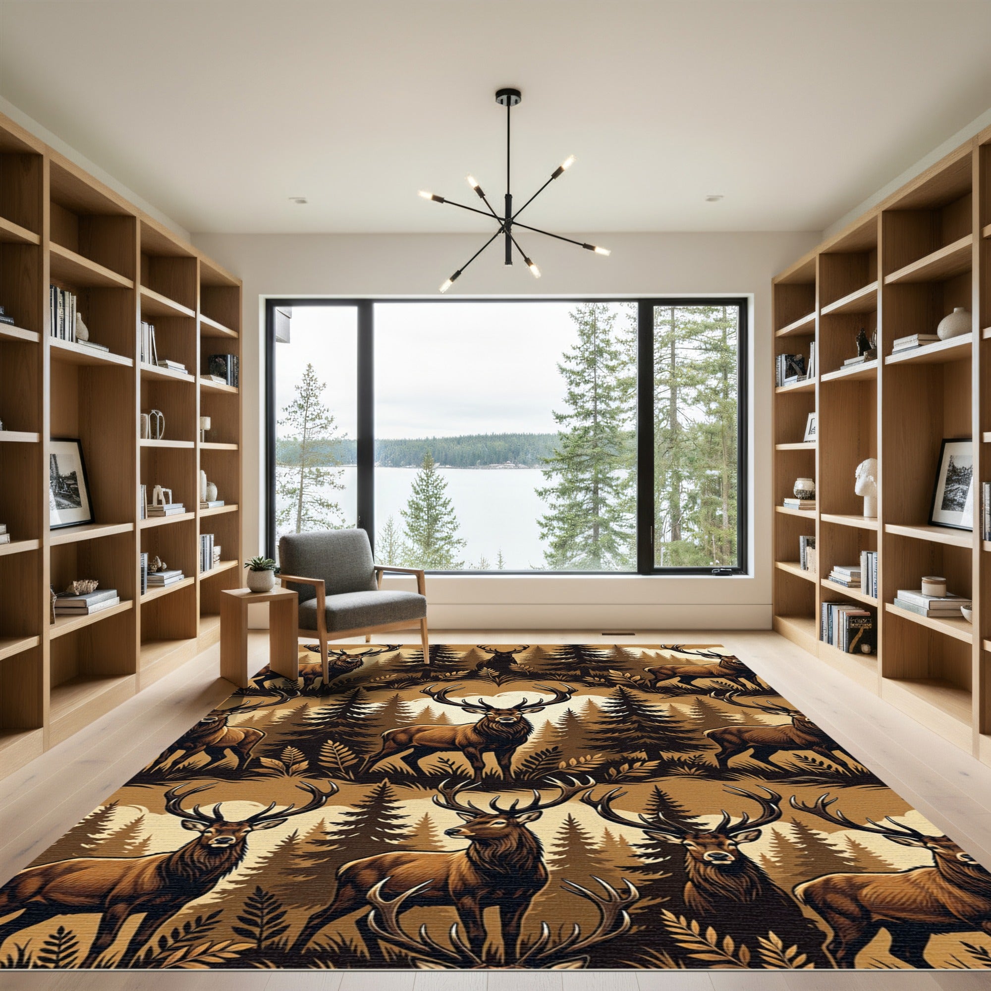 Rustic Forest Deer Woodland Silhouette Rug