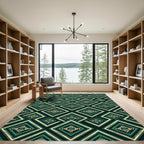 Deep Green Diamond Tribal Arrangement Rug