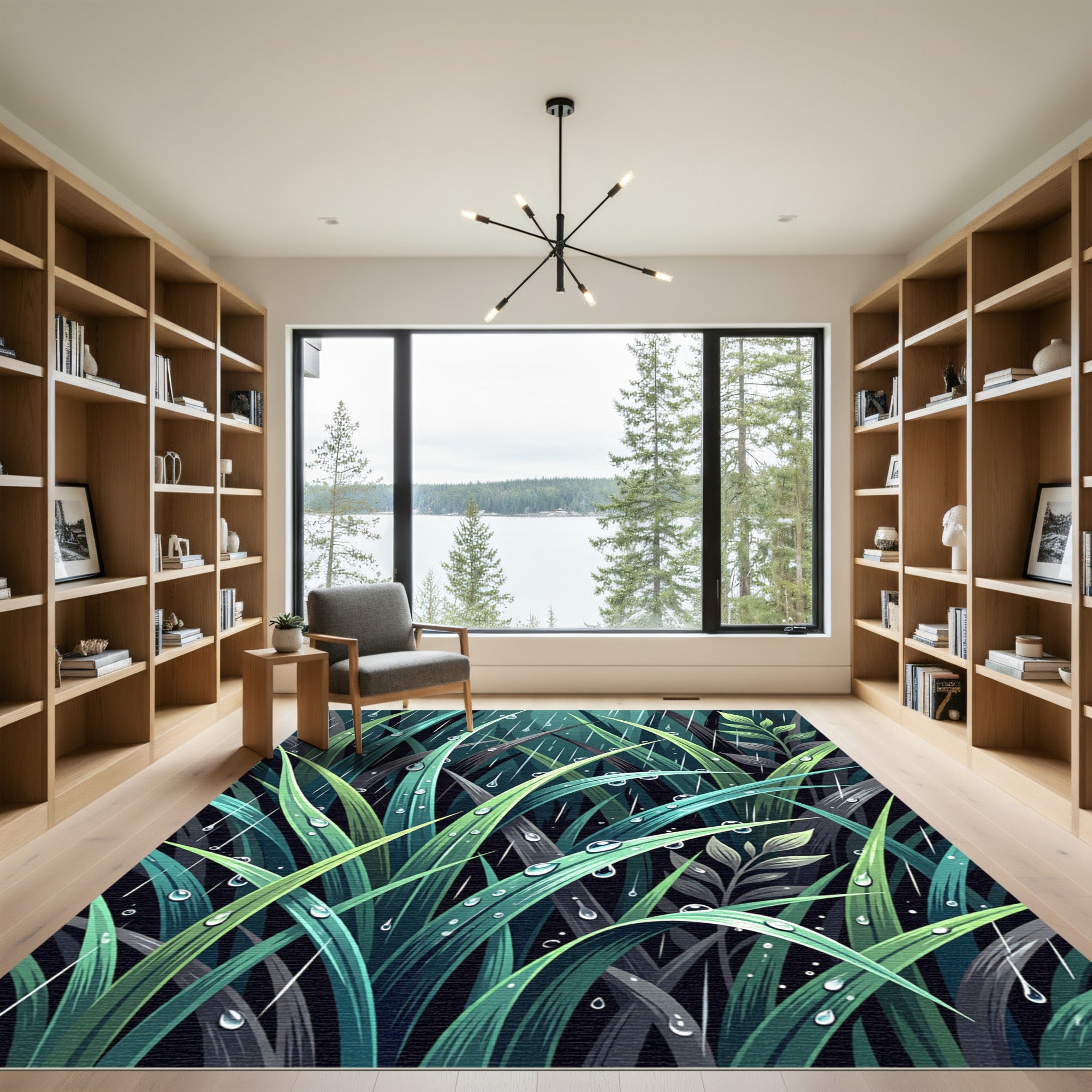 Lush Green Tropical Rain Foliage Rug