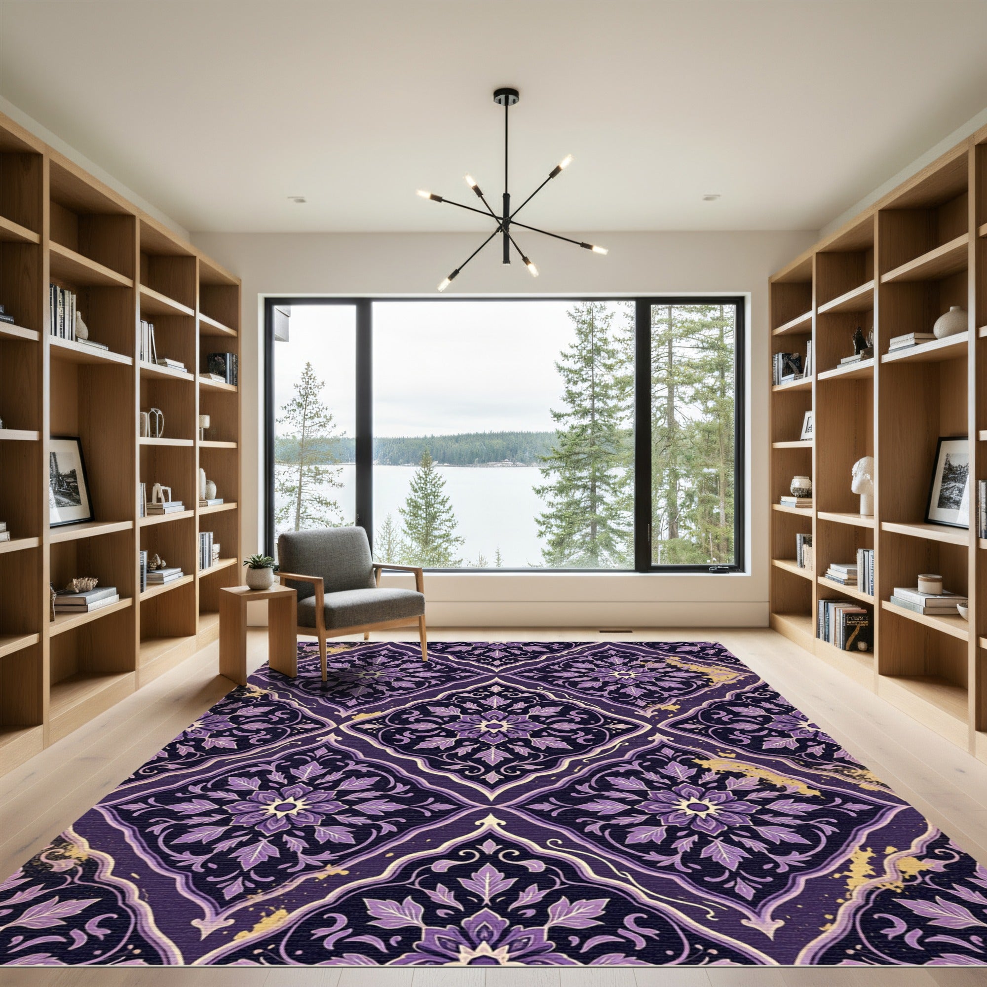Elegant Royal Purple Floral Damask Rug