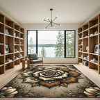 Earthy Sepia Rose Mandala Art Rug