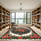Vintage Salmon Rose Floral Frame Rug
