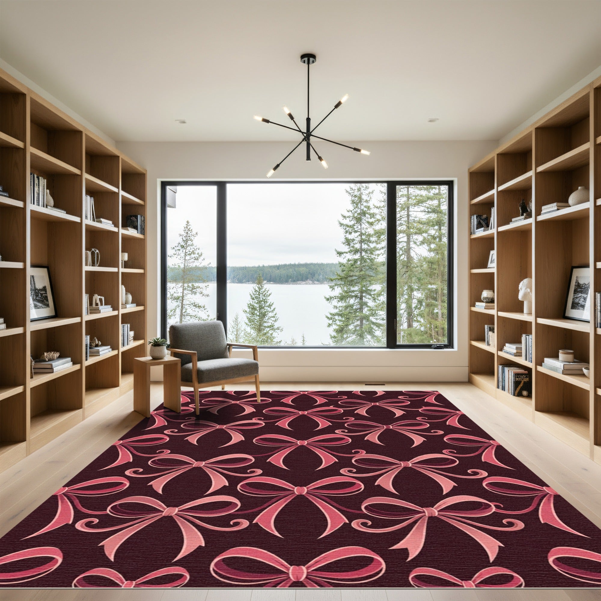 Rose Pink Ribbon Bow Repeat Rug