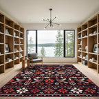 Deep Red Bird Floral Ikat Rug