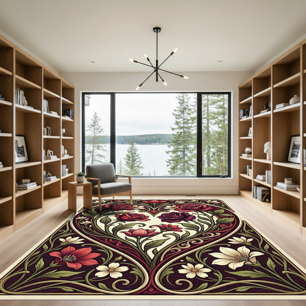 Elegant Romantic Rose Heart Floral Art Rug