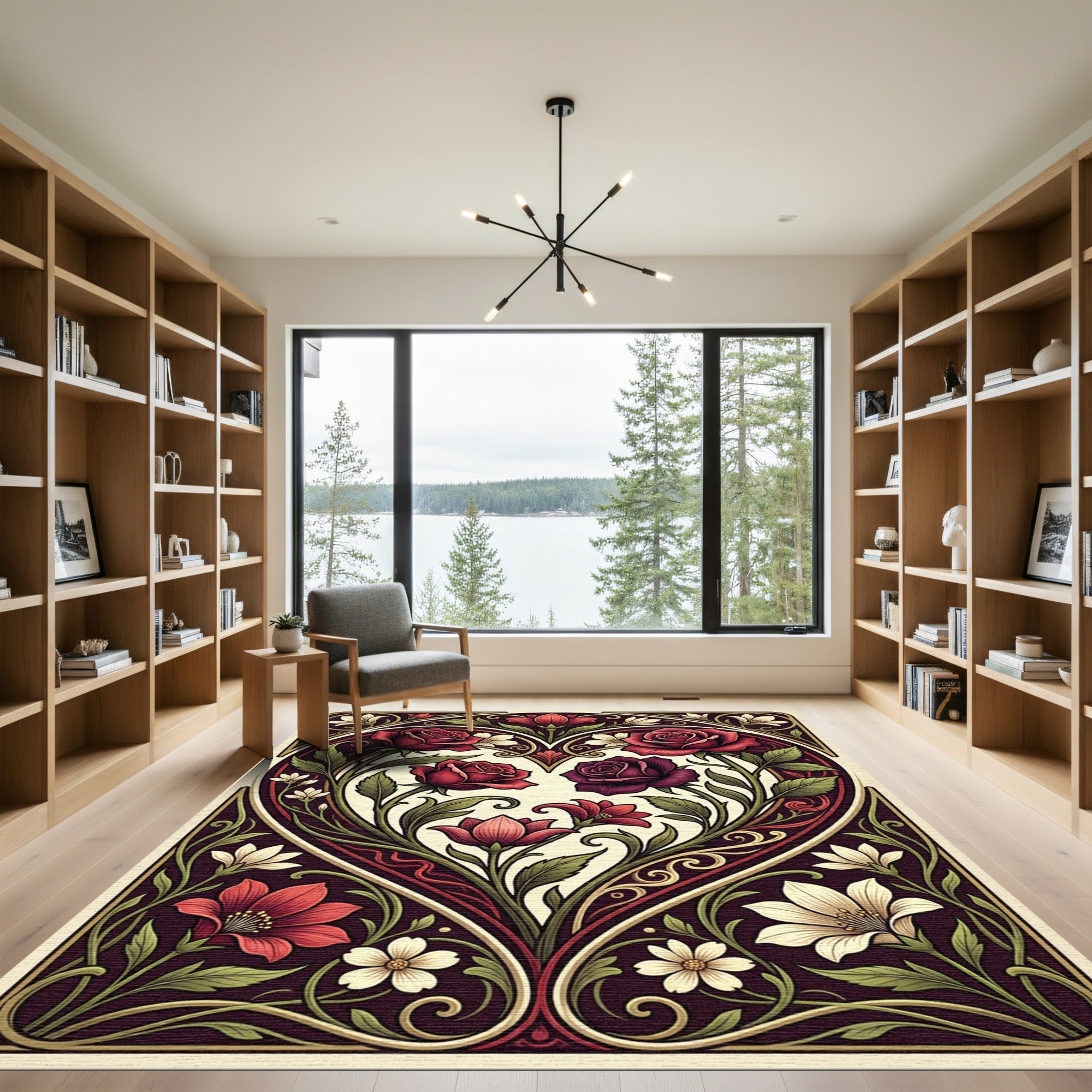 Elegant Romantic Rose Heart Floral Art Rug
