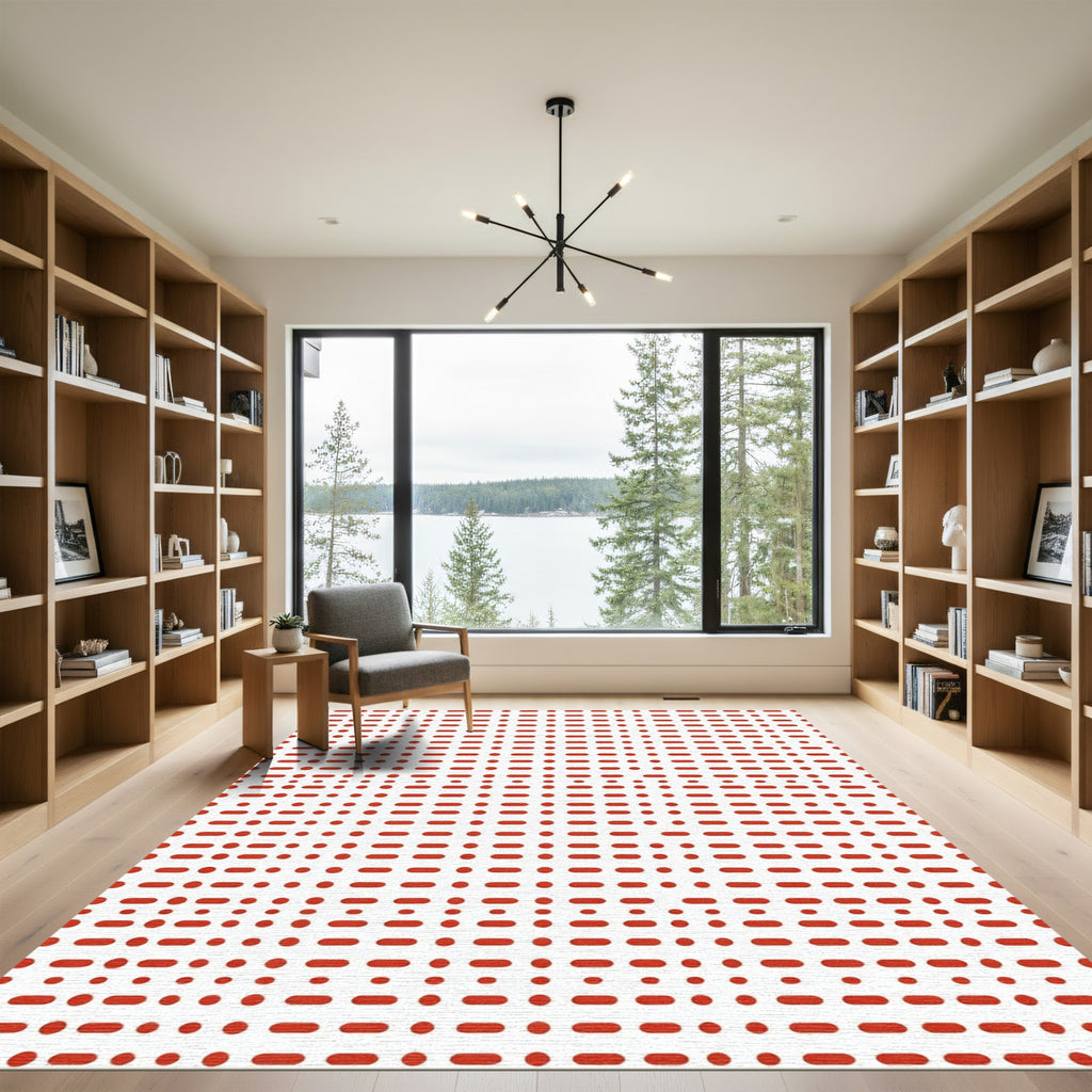 Red Dash Dot Dash Grid Rug