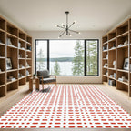 Red Dash Dot Dash Grid Rug